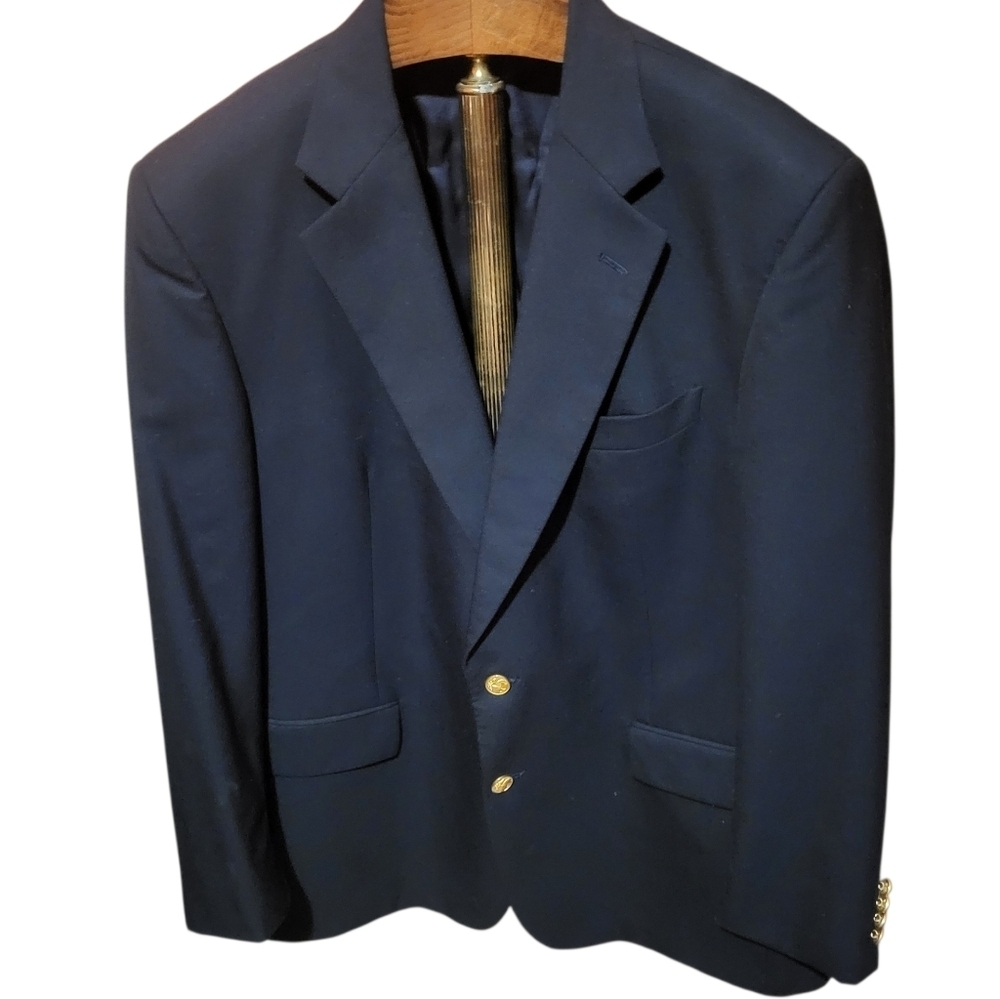 Brooks Brothers Brooksease Loro Piana Worsted Wool Blazer Navy Blue Size 43R